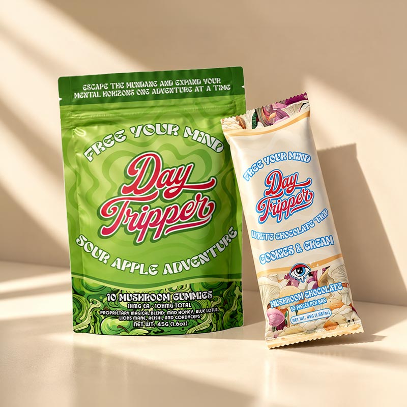 Day Tripper Mushroom Gummies and Chocolate Bars for sale 