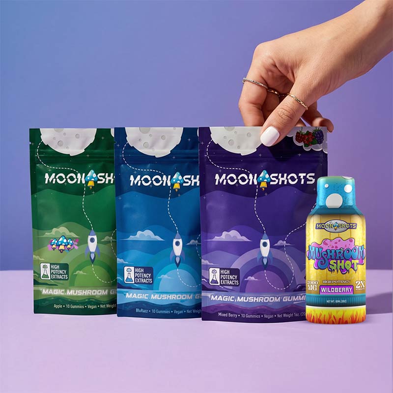 Moonshots mushroom shot and mushroom gummies 5 flavors available for sale