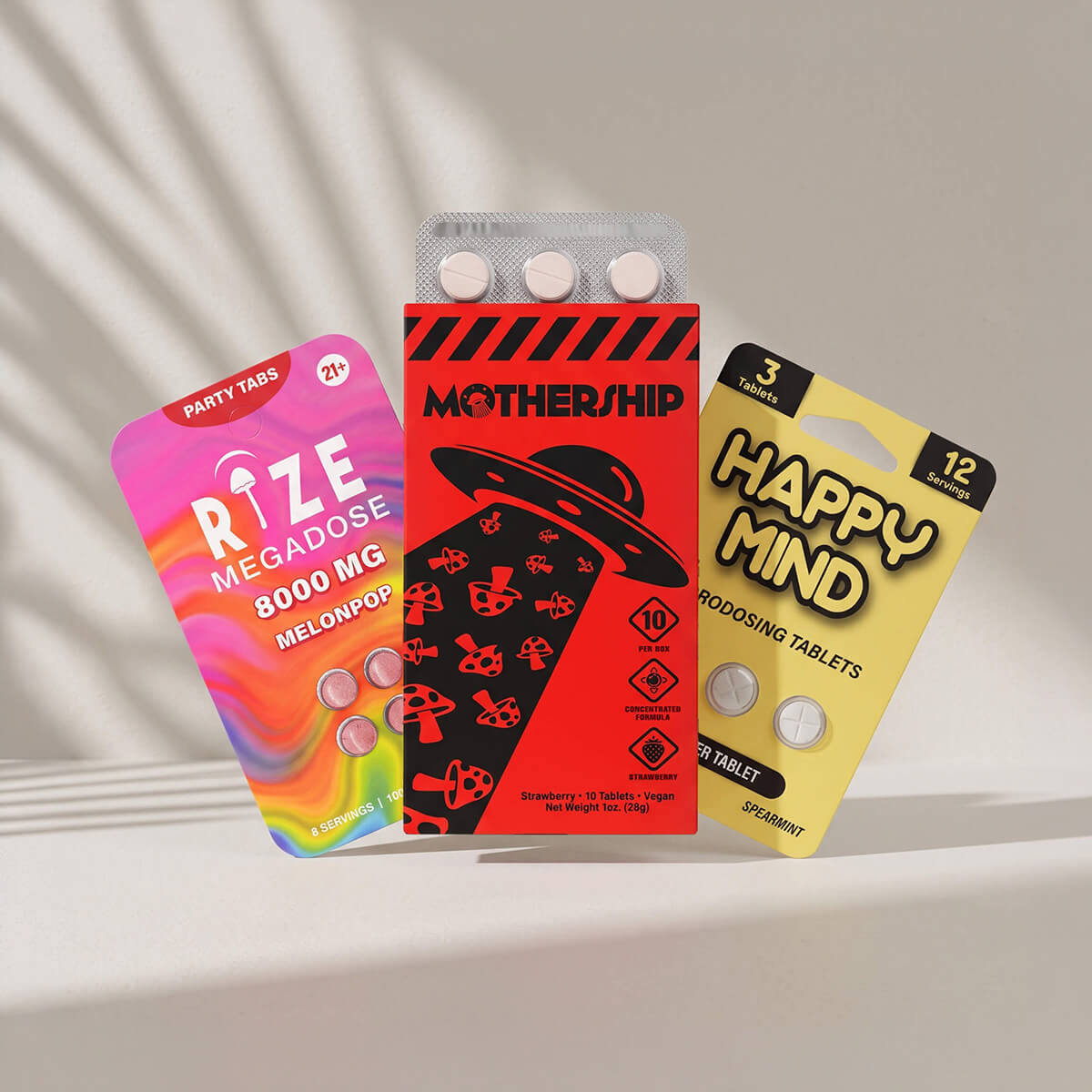 mother mushroom tablets, Rize mushroom party tabs, Happy Mind Microdosing Tablets for sale on mushroomfx