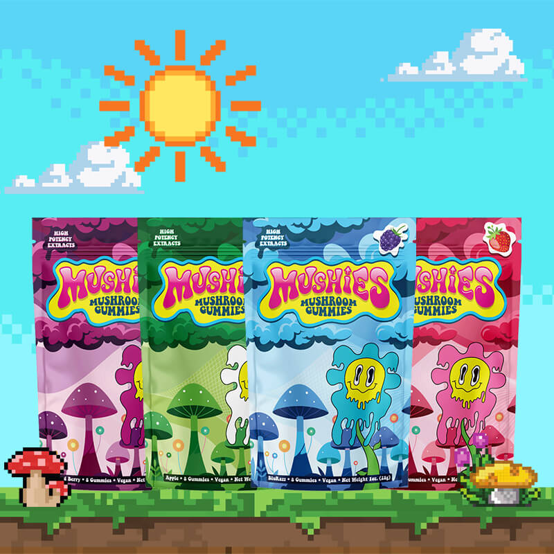 the images ofall four flavors of mushies mushroom gummies. 