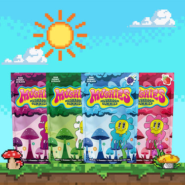 the images ofall four flavors of mushies mushroom gummies. 