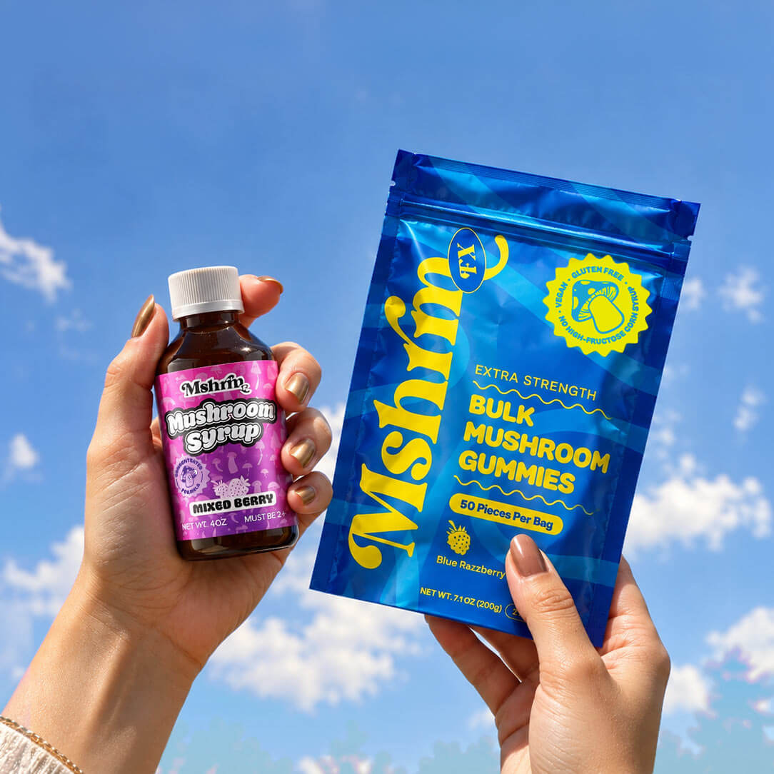 MushroomFX bulk gummies and Mixed Berry syrup