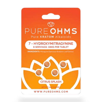 Pure OHMS 7 OH tablets come with 18mg of 7 Hydro per tablet, 4 tablets per package and a Citrus Splash flavor. 