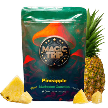 Magic Trip Pineapple Mushroom Gummies 11,000mg front packaging lab-tested vegan USA-made.