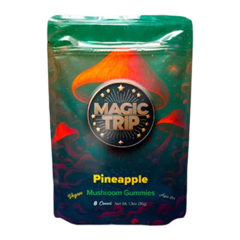 Magic Trip Pineapple Mushroom Gummies 11,000mg front packaging lab-tested vegan USA-made.