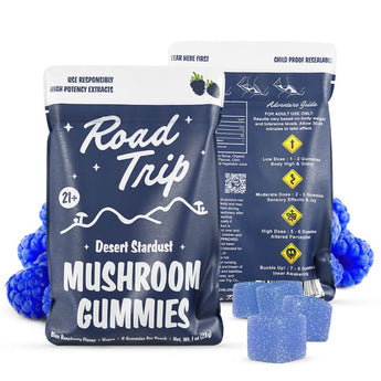 Road Trip Deset Stardust Magic Mushroom Gummies Blue Raspberry Flavor