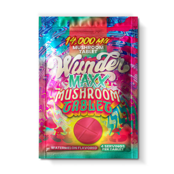 Wunder Maxx Watermelon mushroom tablet blister pack with one scored tablet