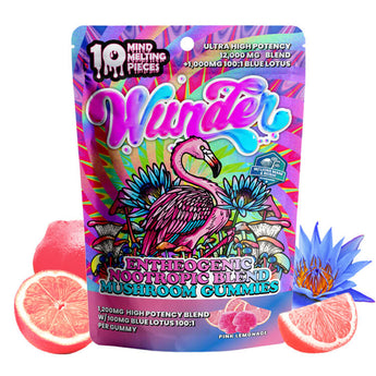 Image of the packaging for Wunder's nootropic Mushroom blend Blue Lotus Gummies.