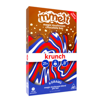  Front of Mmelt Chocolate Krunch Magic Mushroom Chocolate Bar – 6g active blend per bar.