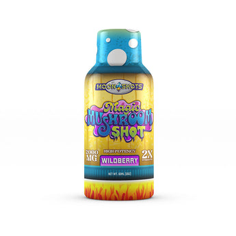 Moonshots mushroom syrup liquid shot with 2000mg of proprietary mushroom blend in each 2oz bottle. 