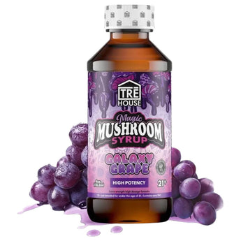 Tre House Galaxy Grape Magic Mushroom Syrup bottle, promising relaxation and bliss with grape flavor.