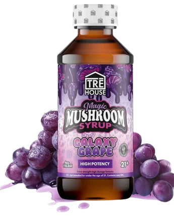 Tre House Galaxy Grape Magic Mushroom Syrup bottle, promising relaxation and bliss with grape flavor.