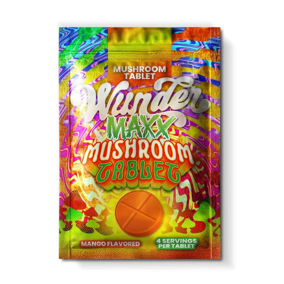 Wunder Maxx Mango mushroom tablet packaging with one scored tablet